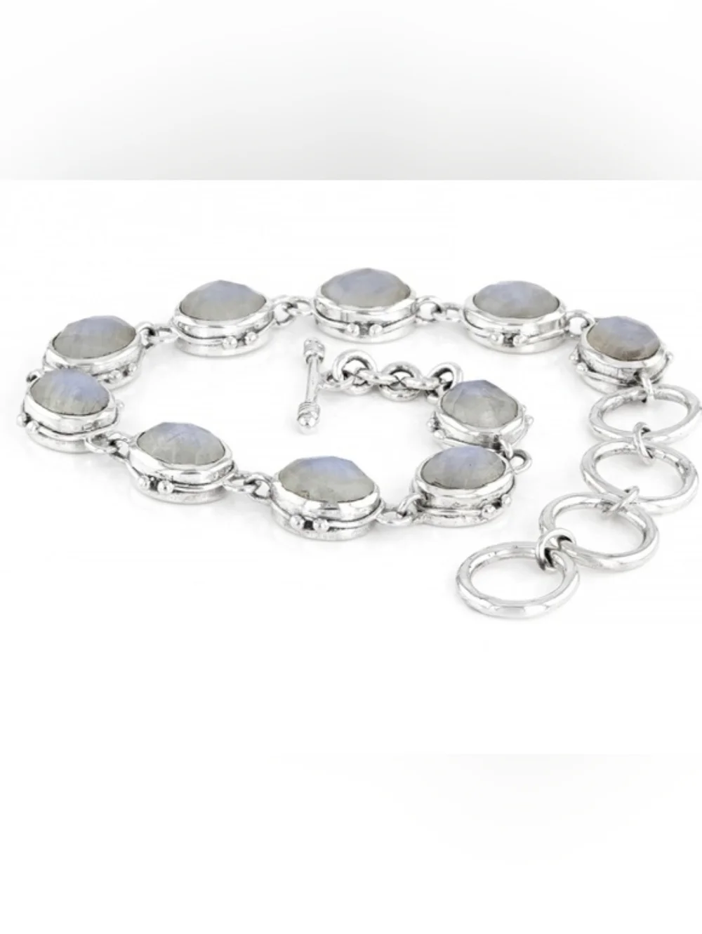 Genuine Rainbow Moonstone Sterling Silver Toggle Bracelet!
